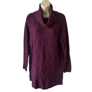 Talbots‎ Size 1X Soft Cowlneck Diamond Motif Knit Pullover Sweater Maroon